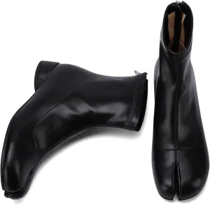 Tabi Boots Split Toe Ankle Boots for Women Japanese Ninja Shoes Low Heel Block Heels Booties Artificial Leather Boots