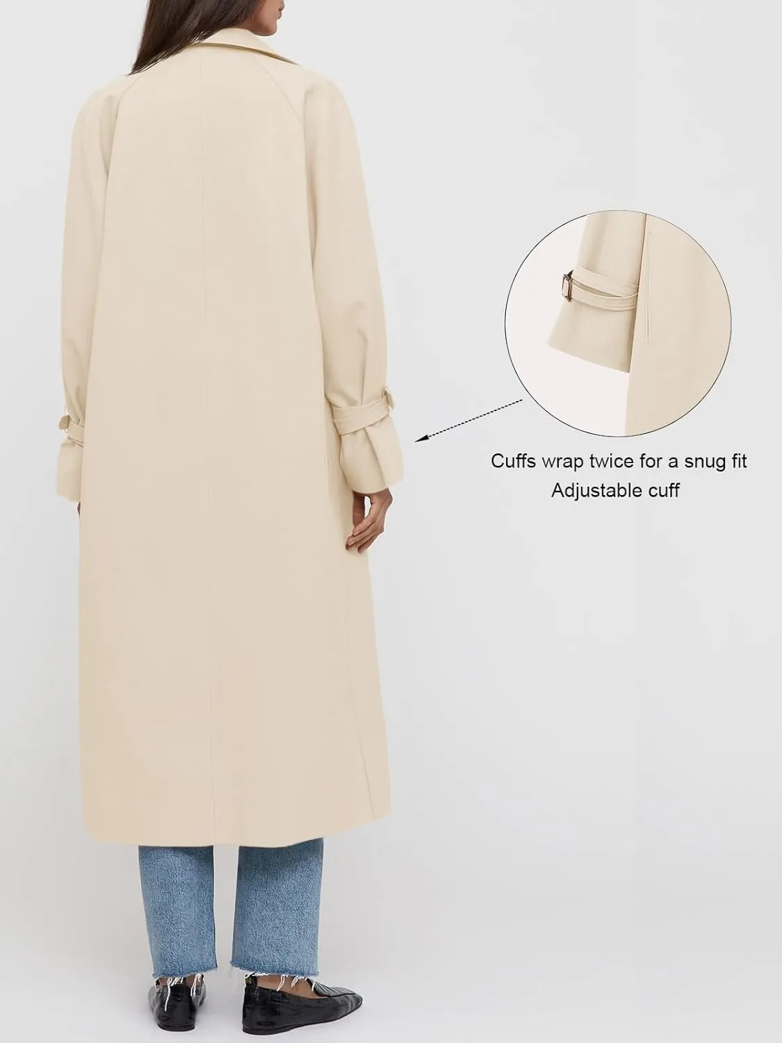 Tankaneo Womens Long Trench Coat Oversized Double Breasted Windproof Classic Lapel Casual Fall Overcoat