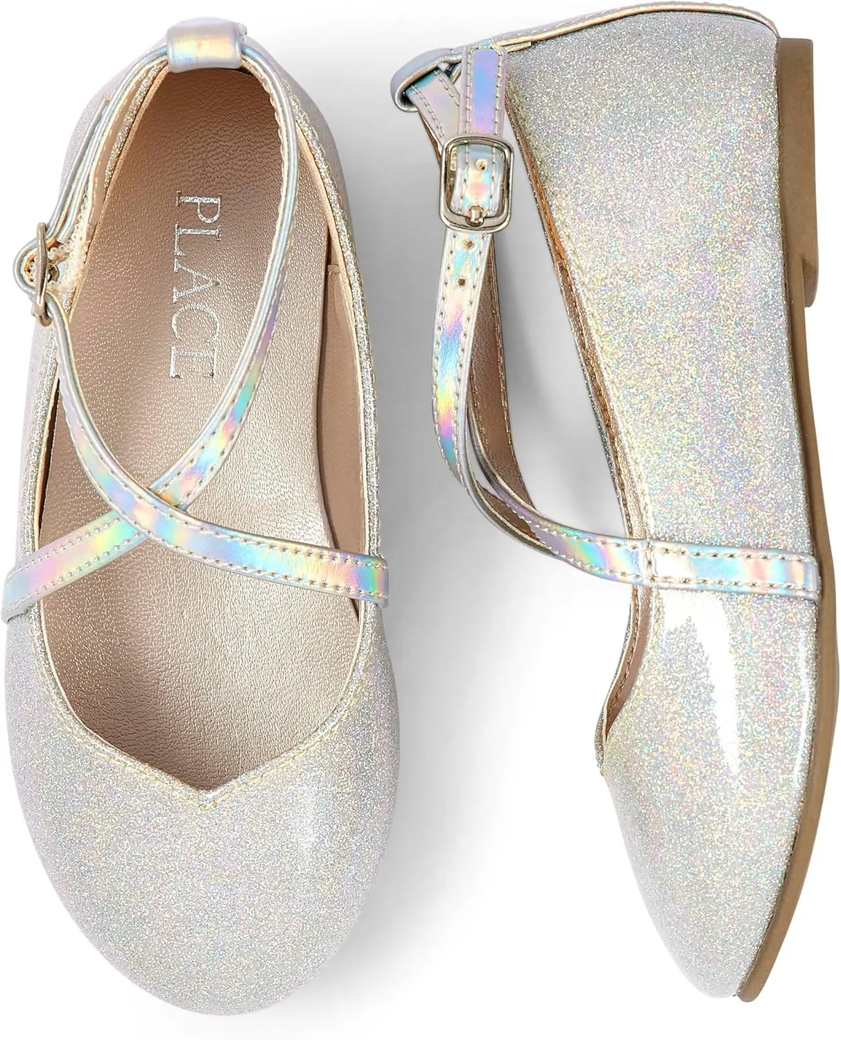 The Children's Place Baby Girls' Glitter Cross Strap Ballet Flat
