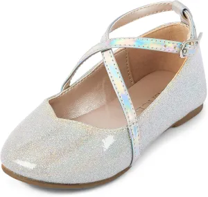 The Children's Place Baby Girls' Glitter Cross Strap Ballet Flat