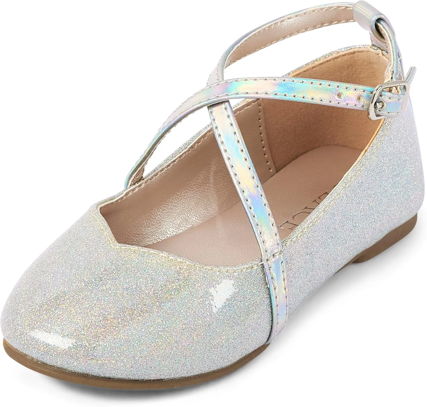 The Children's Place Baby Girls' Glitter Cross Strap Ballet Flat