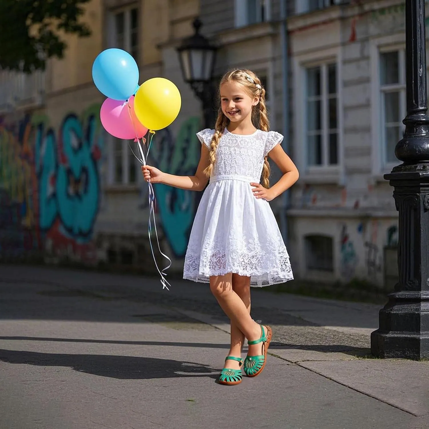 THEE BRON Princess Toddler Close Toe Sandals | Retro Lace-Up Design | Breathable Girls Shoes 3-12 Years