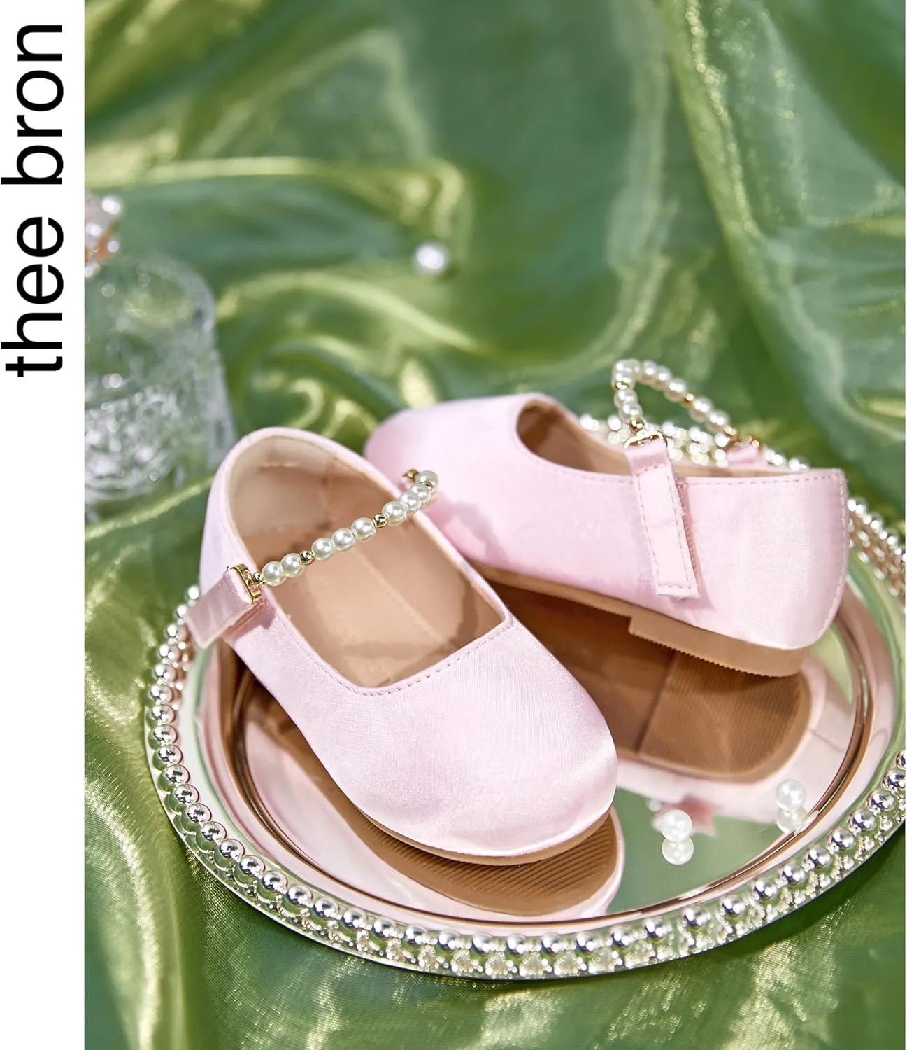 THEE BRON Toddler Dress Shoes Flower Girls Glitter Mary Jane Ballerina Flat Shoes