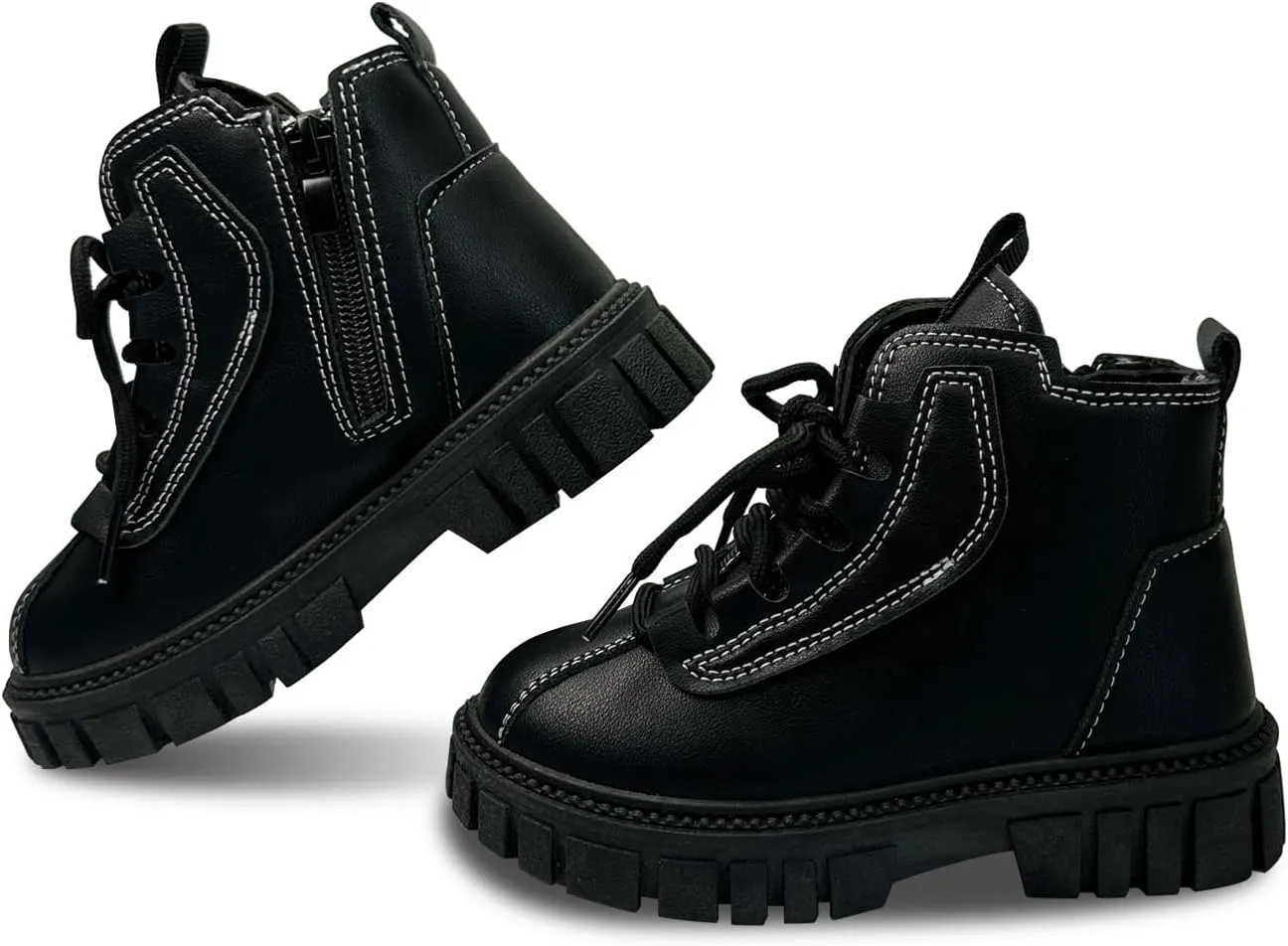 Toddler Boys Girls Combat Ankle Boots Little Kids Chelsea Fall Winter Snow Hiking Work Booties Waterproof Leather Outdoor Shoes