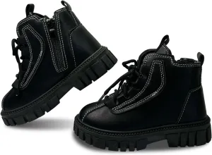 Toddler Boys Girls Combat Ankle Boots Little Kids Chelsea Fall Winter Snow Hiking Work Booties Waterproof Leather Outdoor Shoes