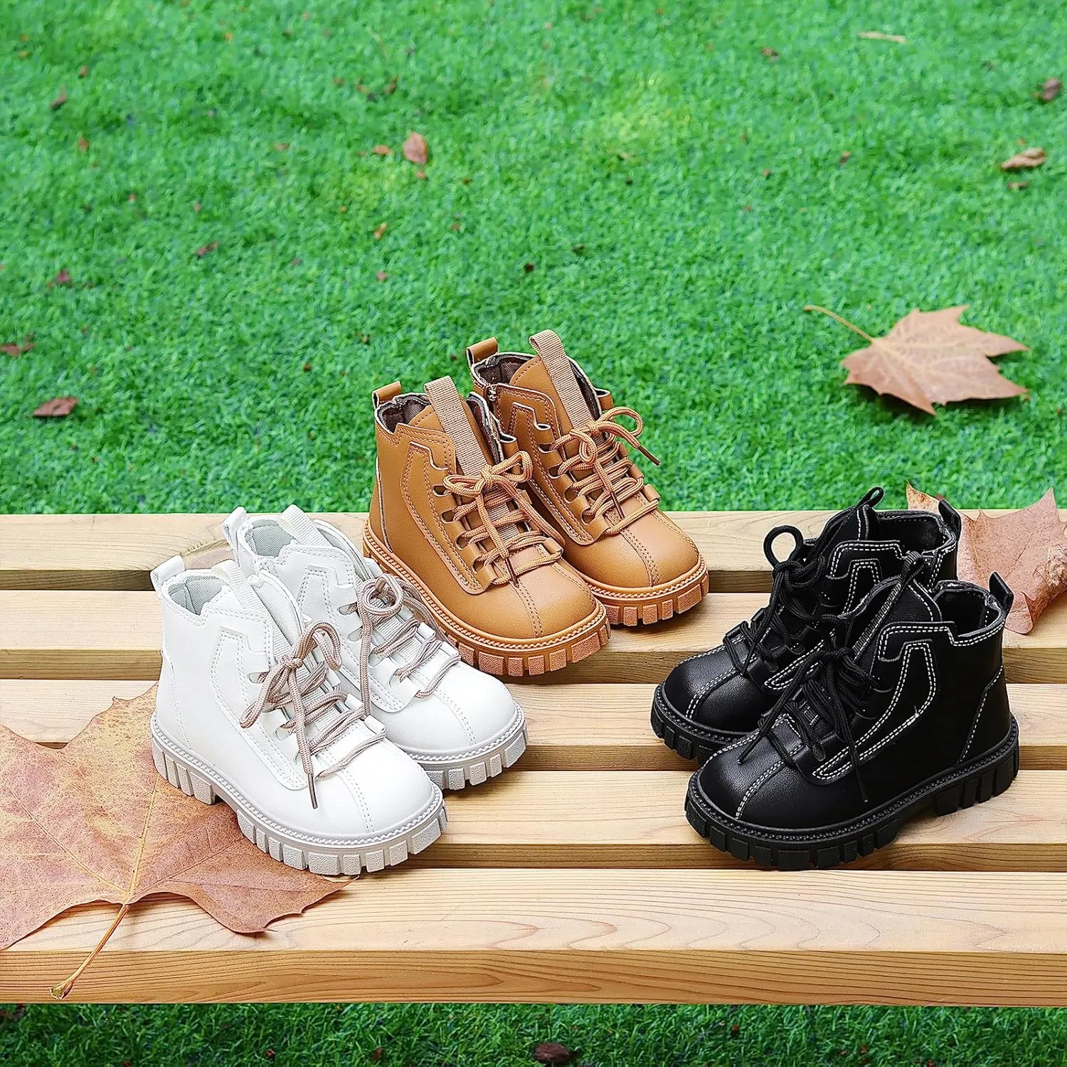 Toddler Boys Girls Combat Ankle Boots Little Kids Chelsea Fall Winter Snow Hiking Work Booties Waterproof Leather Outdoor Shoes