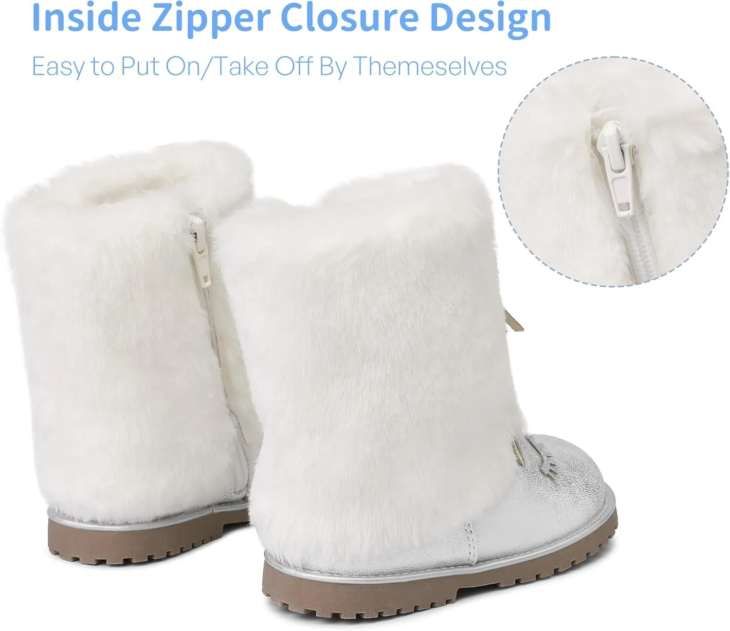 Toddler Girls Boots Fuzzy Glitter Cute Animal Side Zipper Mid Calf Boot Warm Outdoor Non-Slip Shoes for Little Kids