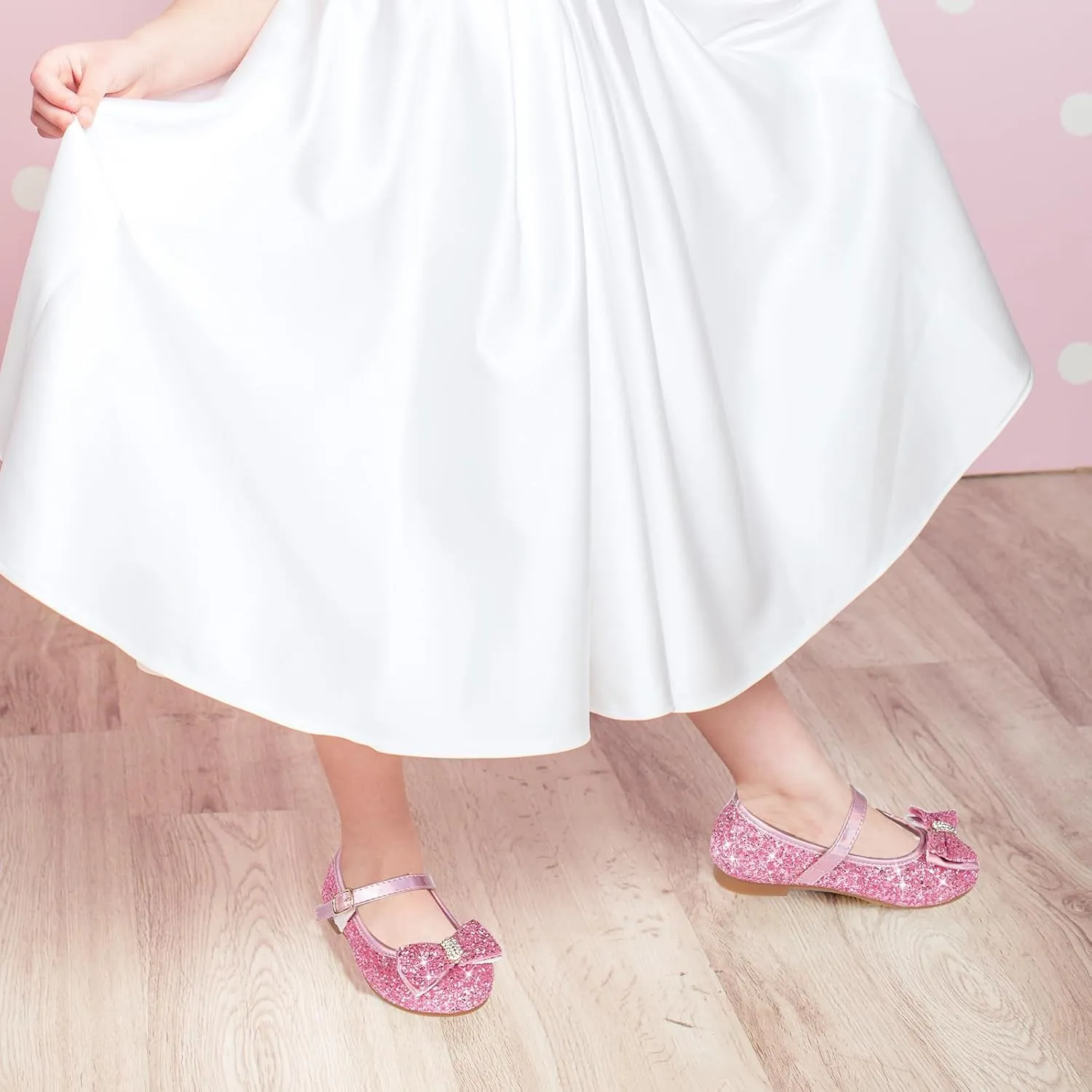 Toddler Girls Flats Mary Jane Shoes Flower Girl Dress Shoes School Wedding Party Ballet Flats for Little Kids