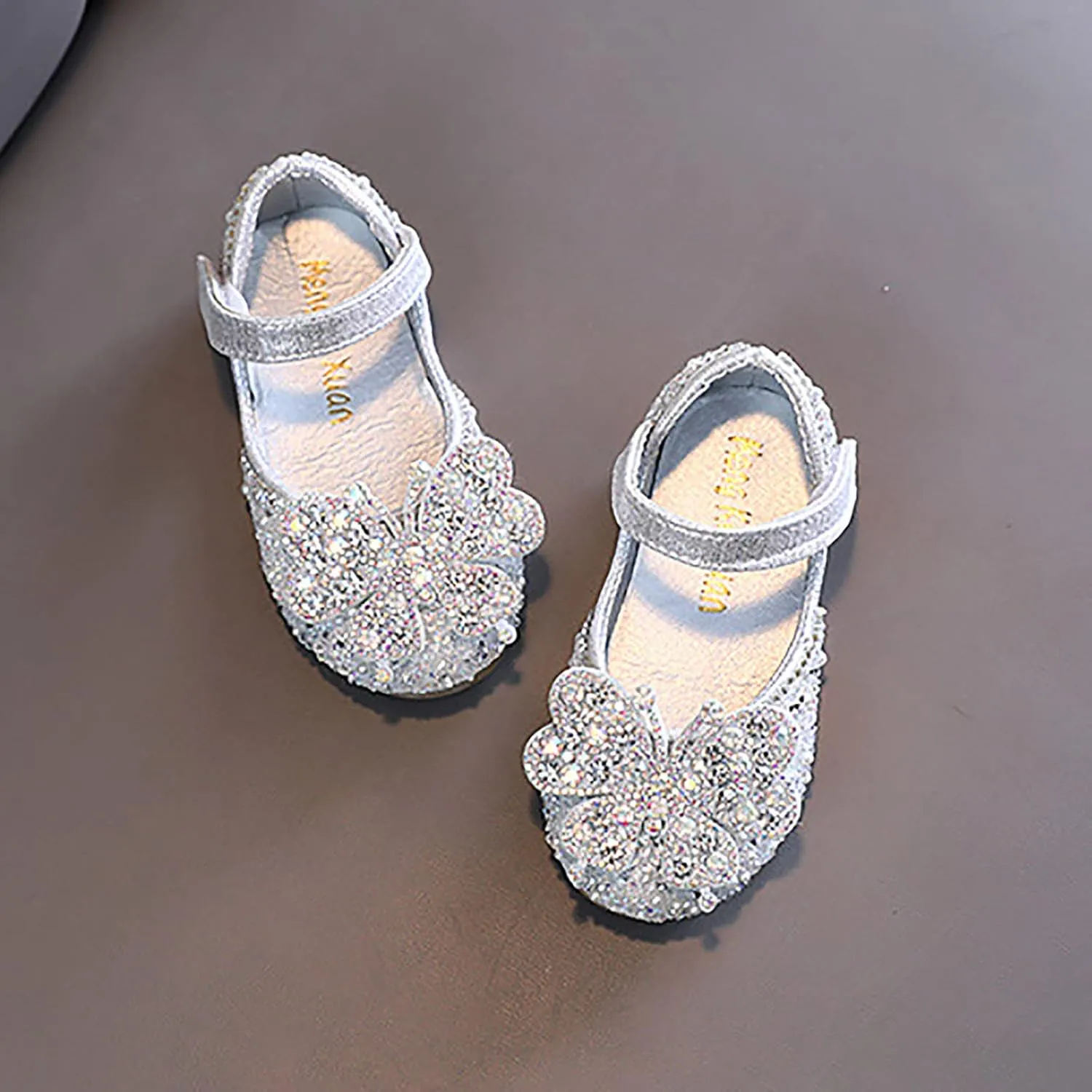 Toddler Glitter Flats Girl Dress Shoes Rhinstones Shining Mary Jane Ballet Sparkly Bow Wedding Party Shoes