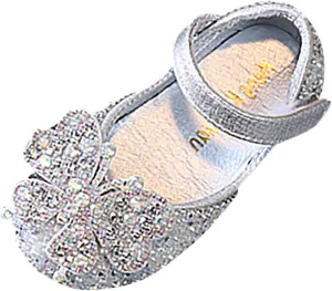Toddler Glitter Flats Girl Dress Shoes Rhinstones Shining Mary Jane Ballet Sparkly Bow Wedding Party Shoes