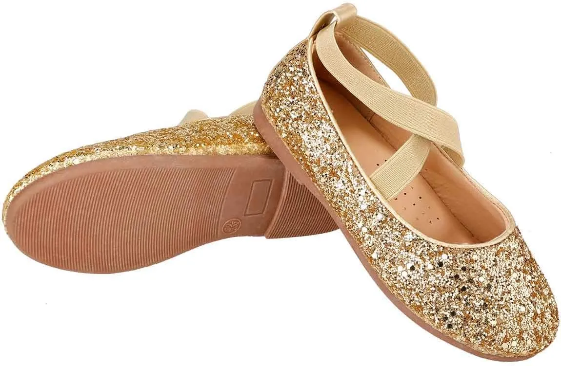Toddler Little Girls Glitter Dress Shoes Slip On Ballet Mary Jane Flats for Princess Wedding Party School