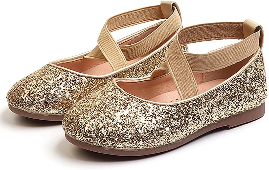 Toddler Little Girls Glitter Dress Shoes Slip On Ballet Mary Jane Flats for Princess Wedding Party School