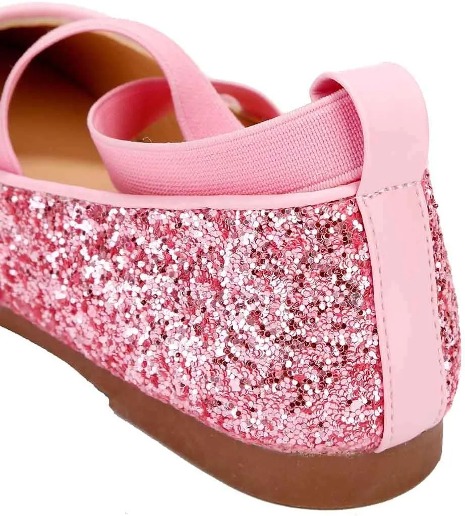 Toddler Little Girls Glitter Dress Shoes Slip On Ballet Mary Jane Flats for Princess Wedding Party School