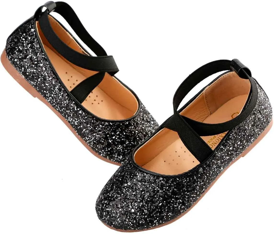 Toddler Little Girls Glitter Dress Shoes Slip On Ballet Mary Jane Flats for Princess Wedding Party School