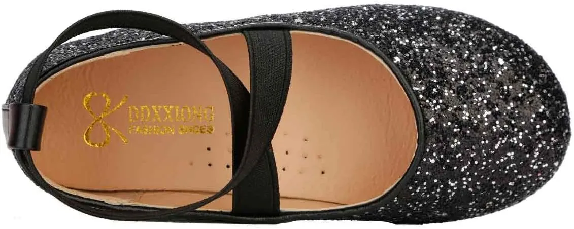 Toddler Little Girls Glitter Dress Shoes Slip On Ballet Mary Jane Flats for Princess Wedding Party School