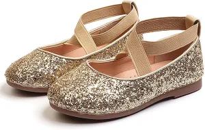 Toddler Little Girls Glitter Dress Shoes Slip On Ballet Mary Jane Flats for Princess Wedding Party School