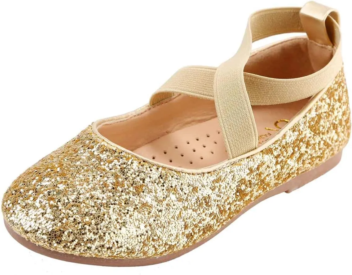 Toddler Little Girls Glitter Dress Shoes Slip On Ballet Mary Jane Flats for Princess Wedding Party School