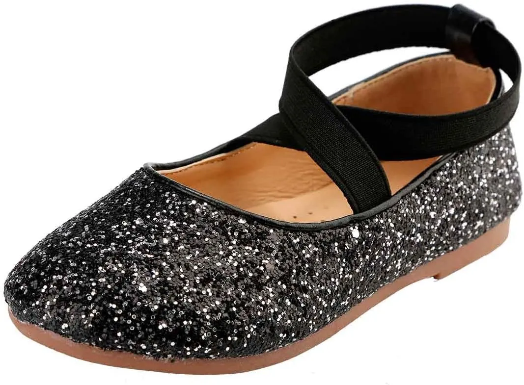 Toddler Little Girls Glitter Dress Shoes Slip On Ballet Mary Jane Flats for Princess Wedding Party School