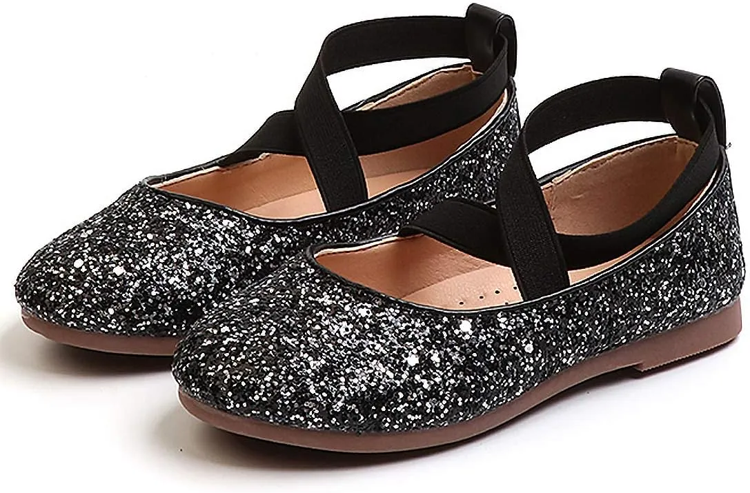 Toddler Little Girls Glitter Dress Shoes Slip On Ballet Mary Jane Flats for Princess Wedding Party School