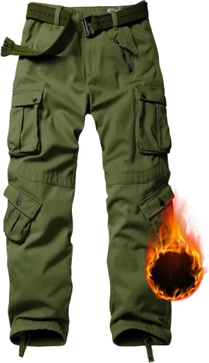 TRGPSG Men's Fleece Lined Hiking Pants Outdoor Windproof Outdoor Cargo Pants Casual Work Ski Pants with 8 Pockets