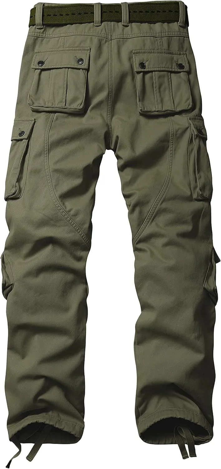 TRGPSG Men's Fleece Lined Hiking Pants Outdoor Windproof Outdoor Cargo Pants Casual Work Ski Pants with 8 Pockets