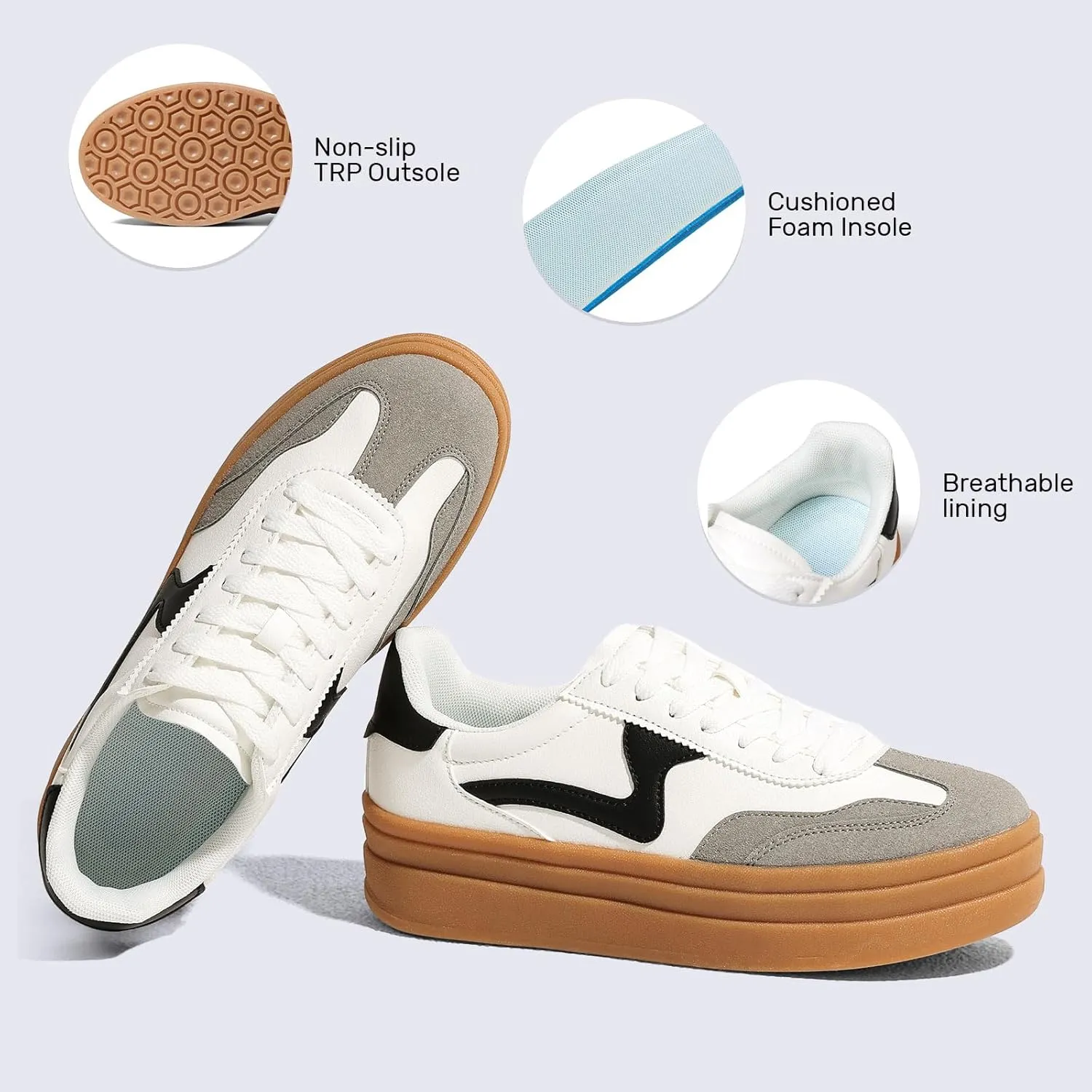 Tscoyuki Platform Women's Fashion Sneakers Casual Spring Shoes Non Slip Lightweight Walking Shoes Lace-Up Thick Sole Chunky Tennis Shoe