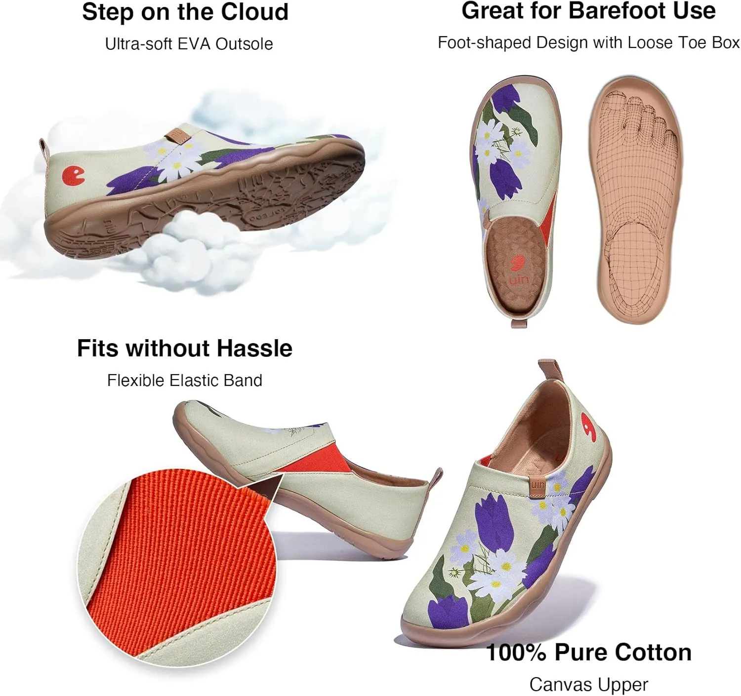 UIN Women's Blossom Slip On Shoes Colorful Comfortable Lightweight Art Travel Sneakers Casual Floral Stylish Everyday Loafers
