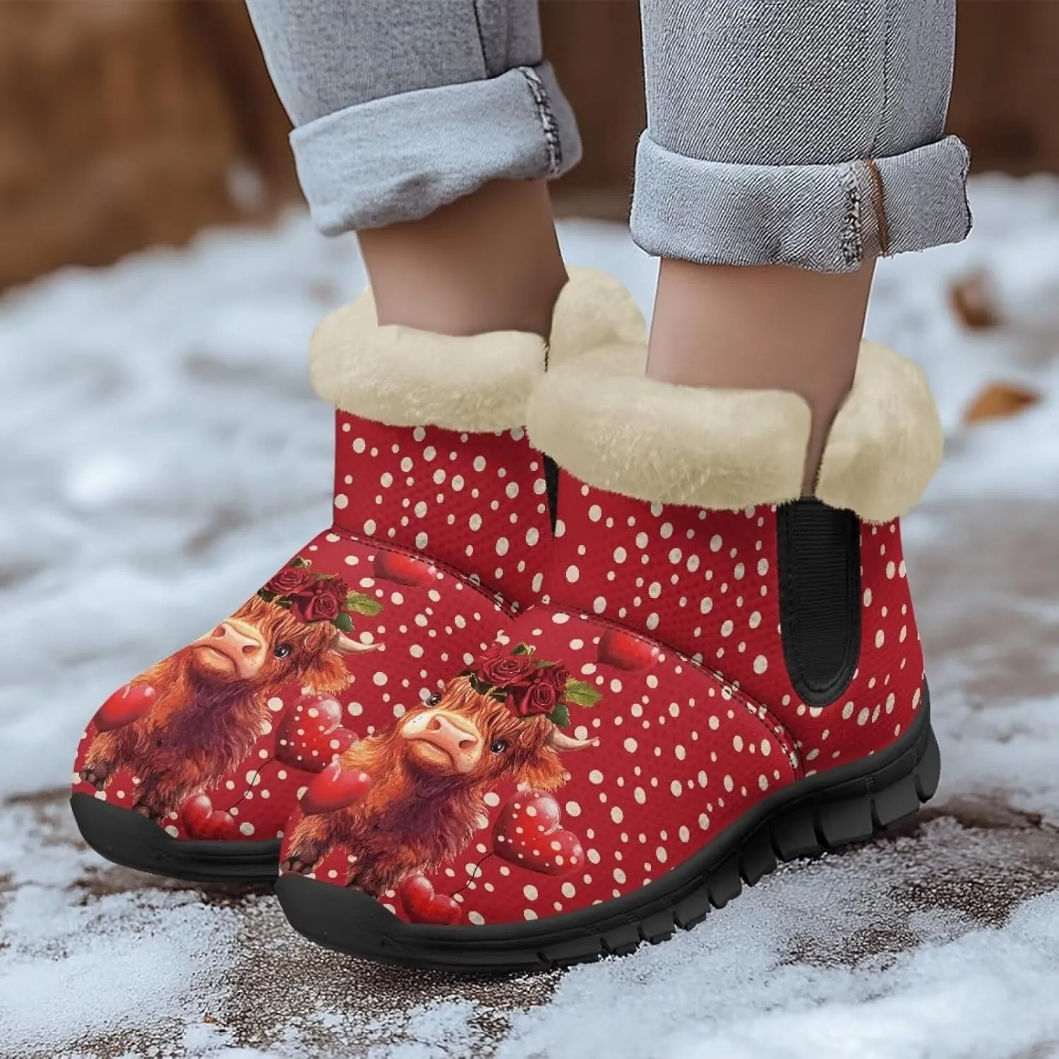 UNICEU Winter Boots for Women Warm Faux Fur Lined Ankle Booties Soft Cozy Fluffy Fuzzy Boots Christmas Snow Boots