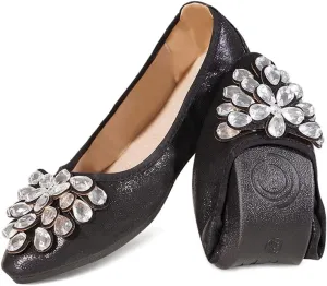 Unifizz Women's Ballet Flats Soft Pointed Toe Rhinestone Wedding Ballerina Shoes Foldable Sparkly Comfort Slip on Flat Shoes for Women