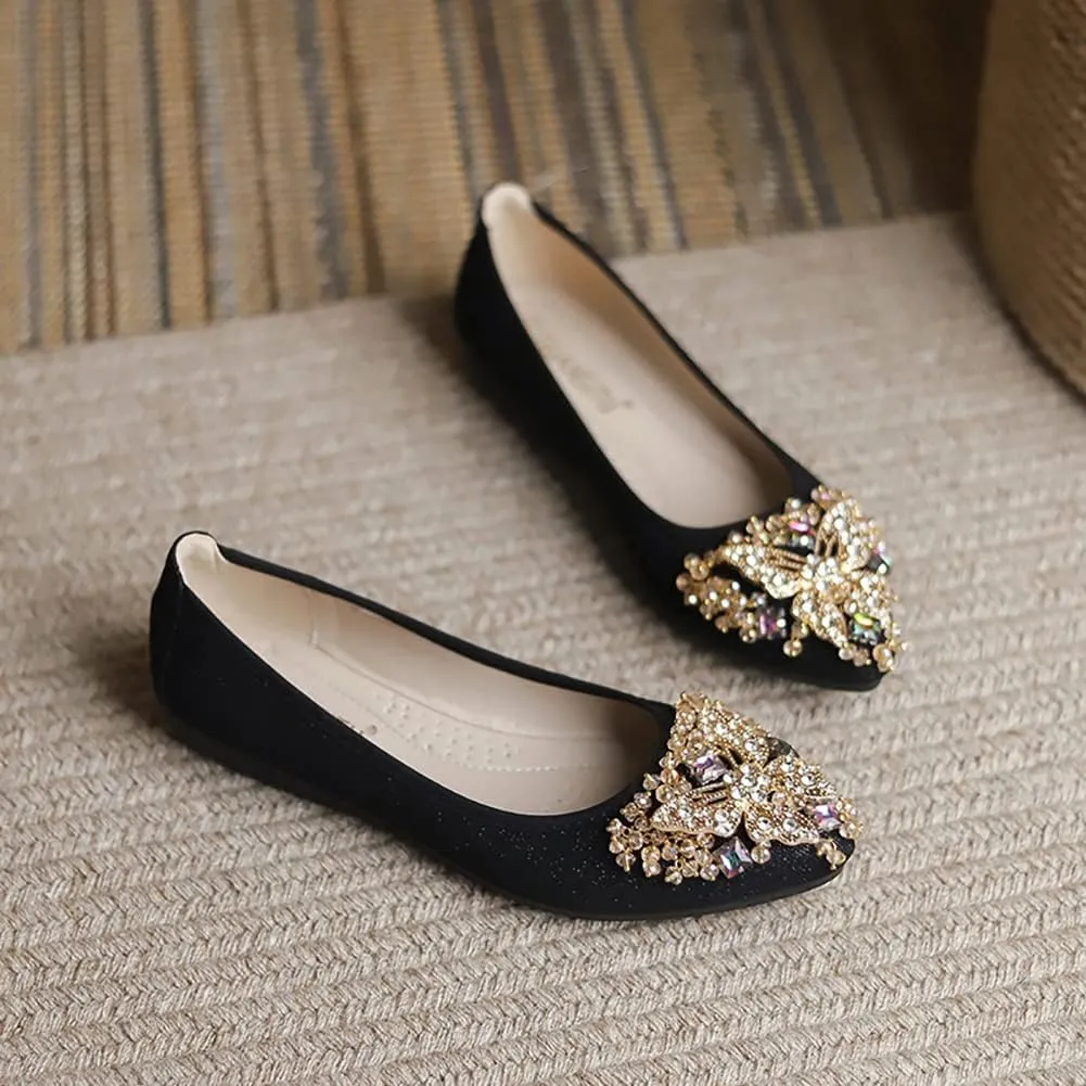 Unifizz Women's Ballet Flats Soft Pointed Toe Rhinestone Wedding Ballerina Shoes Foldable Sparkly Comfort Slip on Flat Shoes for Women