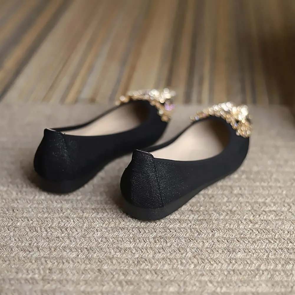 Unifizz Women's Ballet Flats Soft Pointed Toe Rhinestone Wedding Ballerina Shoes Foldable Sparkly Comfort Slip on Flat Shoes for Women