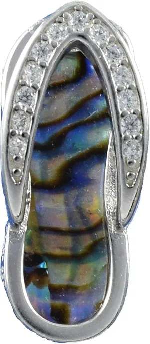 Unique Hawaiian Genuine Paua Shell Slipper Necklace, Sterling Silver Abalone MOP Sandal Pendant, N8846A