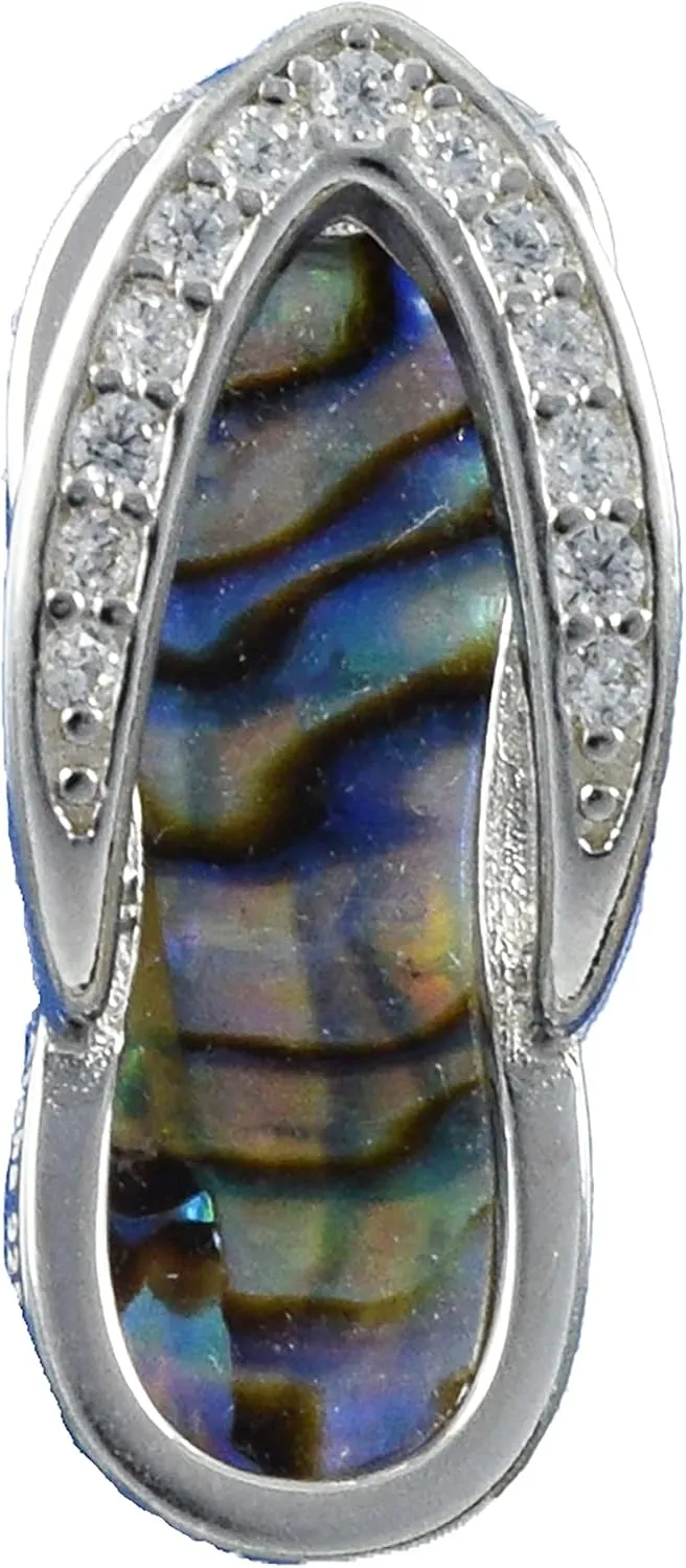 Unique Hawaiian Genuine Paua Shell Slipper Necklace, Sterling Silver Abalone MOP Sandal Pendant, N8846A