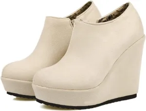 UniqueStride Women High Heel Wedge Short Ankle Boots Fashion Platform Zip up Faux Suede Ankle Booties