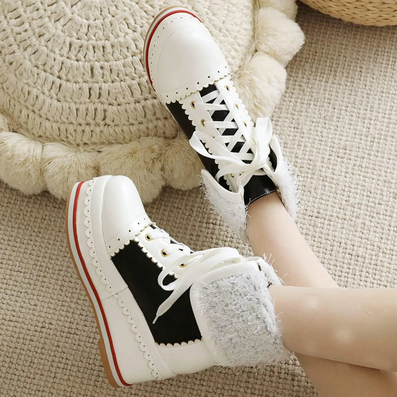UniqueStride Womens Cute Kawaii Platform Wedge Ankle Boots Lace Up Brogue Lolita Booties