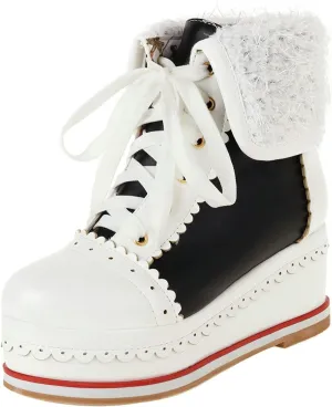UniqueStride Womens Cute Kawaii Platform Wedge Ankle Boots Lace Up Brogue Lolita Booties