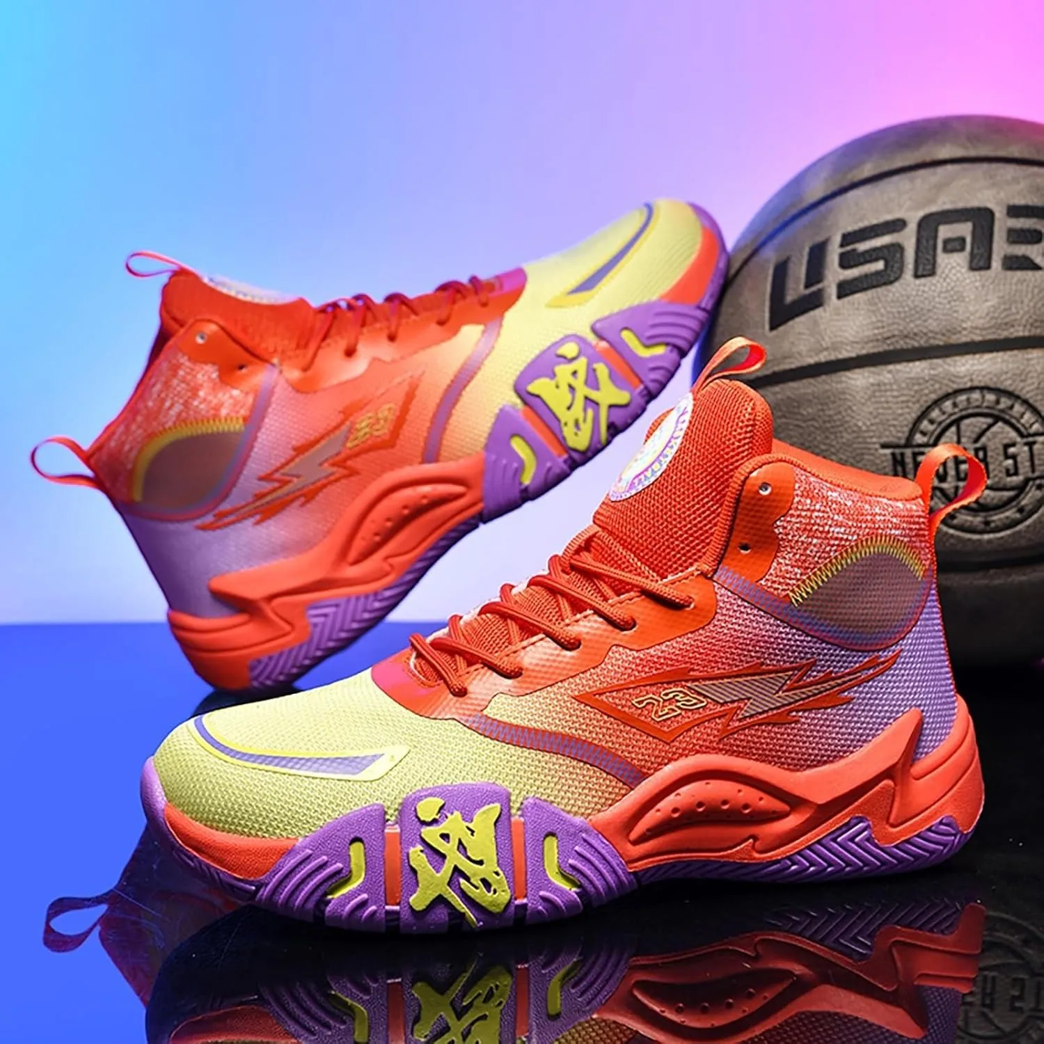 Unisex Basketball Shoes High Cut Breathable Fashionable Non Slip Outdoor Sports Boots