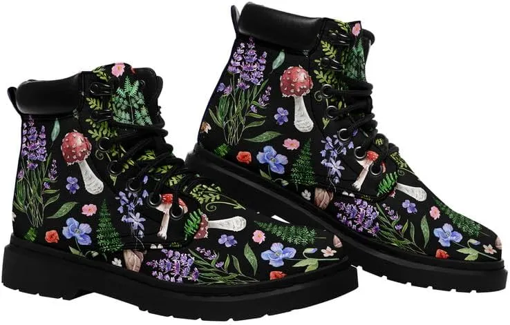 Unisex Mid-top Combat Boots for Men Women Lightweight Fashion Flower Ankle Boots Non-Slip Lace-Up Bootie for Girl