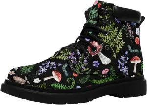 Unisex Mid-top Combat Boots for Men Women Lightweight Fashion Flower Ankle Boots Non-Slip Lace-Up Bootie for Girl