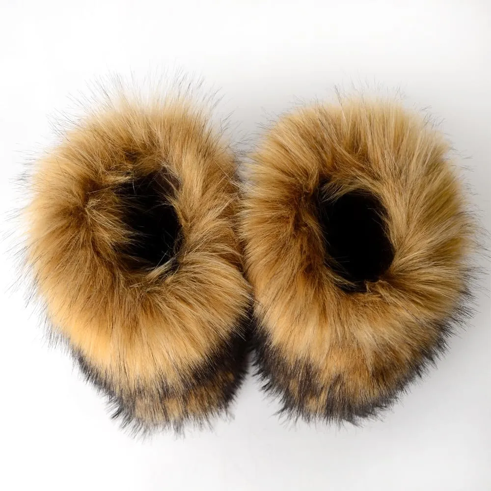 UOQAPRE Faux Fur Boots for Women Snow Boots Fuzzy Leg Warm Boots Furry Mid-Calf Boots Warm Comfortable Outdoor Flat Shoes