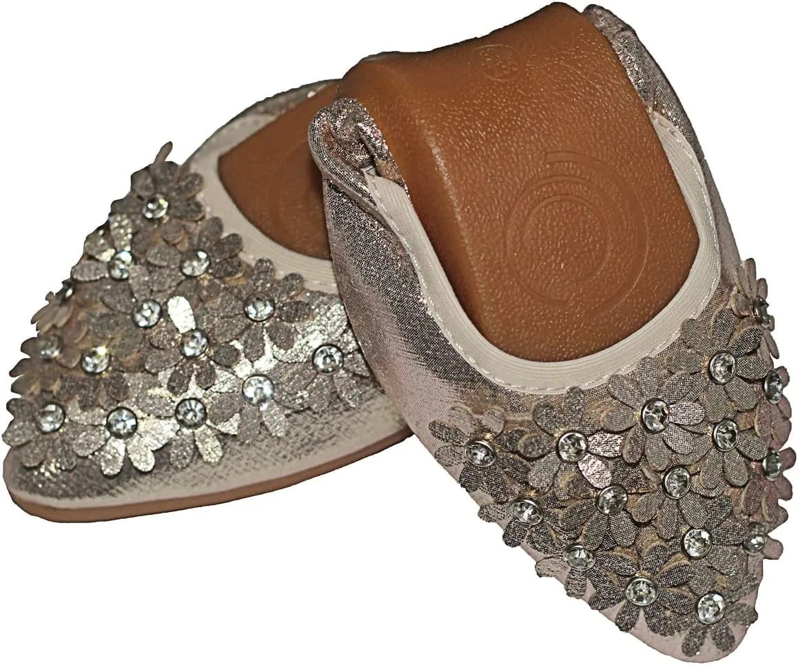 USANDY Women Ballet Flats Rhinestone Wedding Ballerina Shoes Foldable Sparkly Comfort Slip on Flat Shoes