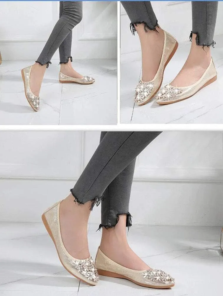USANDY Women Ballet Flats Rhinestone Wedding Ballerina Shoes Foldable Sparkly Comfort Slip on Flat Shoes