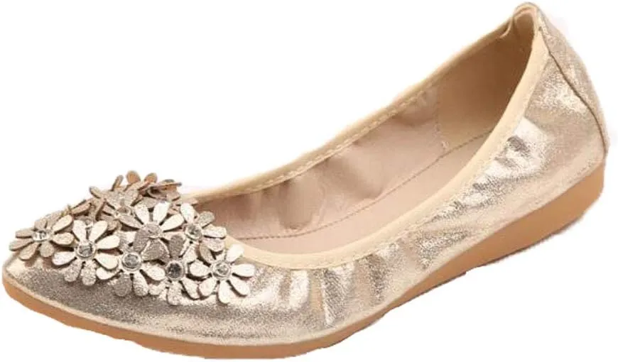 USANDY Women Ballet Flats Rhinestone Wedding Ballerina Shoes Foldable Sparkly Comfort Slip on Flat Shoes