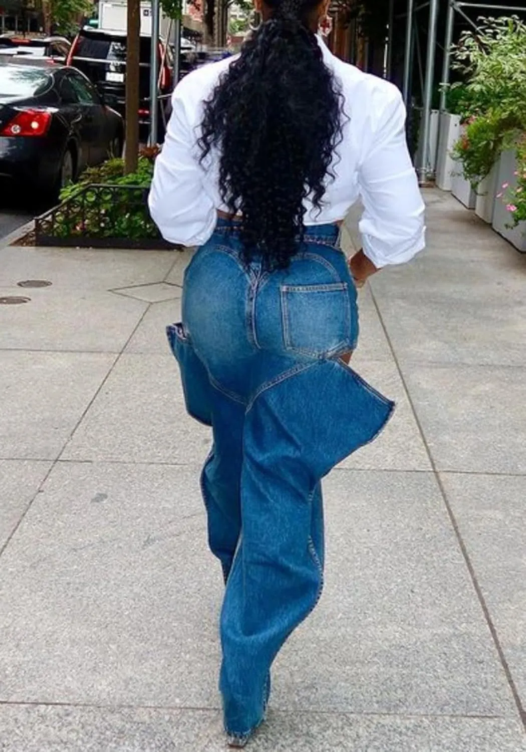 Vakkest Women's Baggy Denim Jeans Patchwwork Pants High Cutout Straight Wide Leg Stretchy Ripped Pants Y2K Streetwear