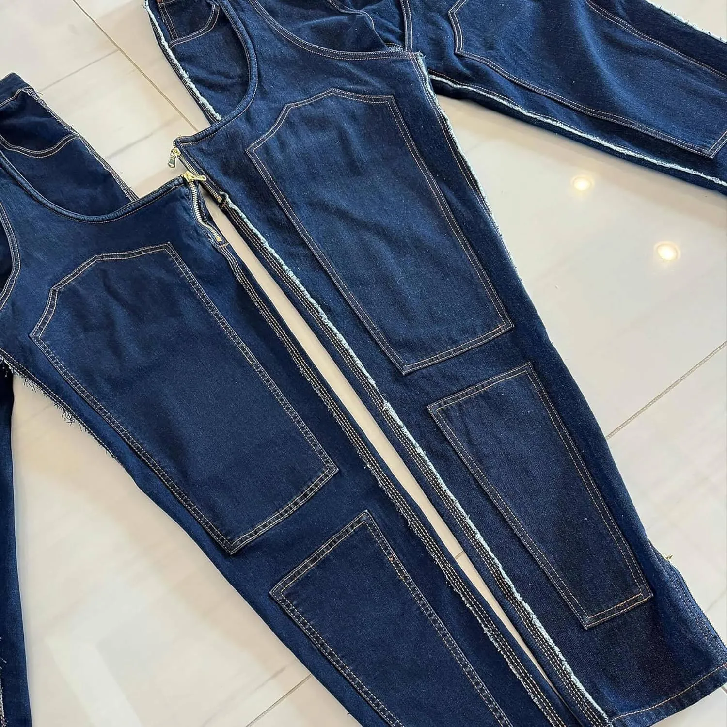 Vakkest Women's Baggy Denim Jeans Patchwwork Pants High Cutout Straight Wide Leg Stretchy Ripped Pants Y2K Streetwear
