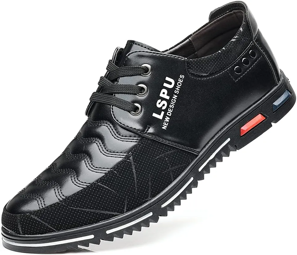 Veslexth Men Casual Business Loafers Lace-up Shoes Breathable Comfort Walking Fashion Driving Luxury Leather for Male Sneakers Work Office Dress Outdoor