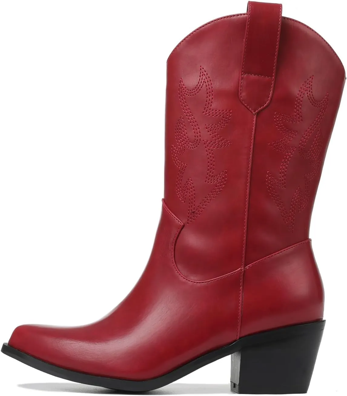 VIMISAOI Womens Cowboy Boots Comfortable Retro Pull On Pointed Toe Wide Calf Long Tall Block Chunky Heel Embroidered Western Cowgirl Mid Calf Boots