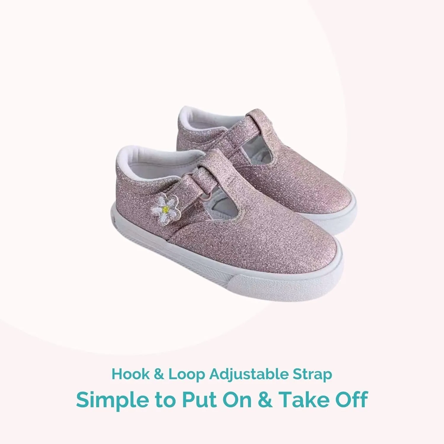 waddle wonder Toddler Glitter Mary Jane Flower Embroidery Low Top Hook Flat Memory Insole Shoes Sneaker