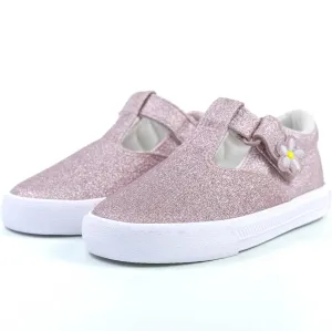 waddle wonder Toddler Glitter Mary Jane Flower Embroidery Low Top Hook Flat Memory Insole Shoes Sneaker