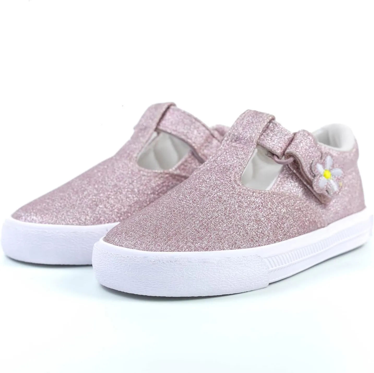 waddle wonder Toddler Glitter Mary Jane Flower Embroidery Low Top Hook Flat Memory Insole Shoes Sneaker